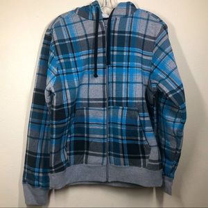 Distortion Plaid Sherpa Bomber Hooded Jacket Med